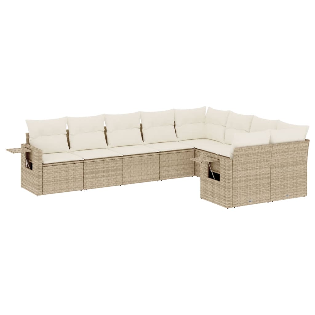 Set Divano da Giardino 9 pz con Cuscini Beige in Polyrattan | homemem39