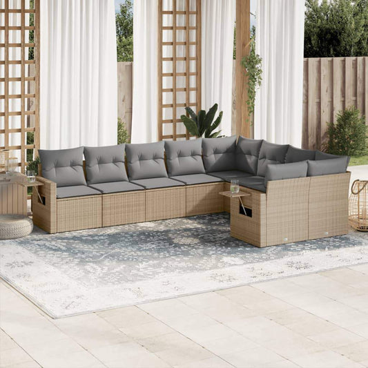 Set Divano da Giardino 9 pz con Cuscini Beige in Polyrattan - homemem39