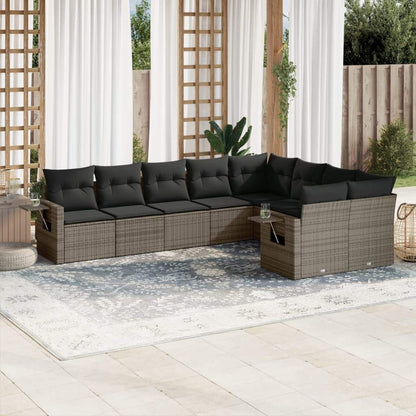 Set Divano da Giardino 9 pz con Cuscini Grigio in Polyrattan - homemem39