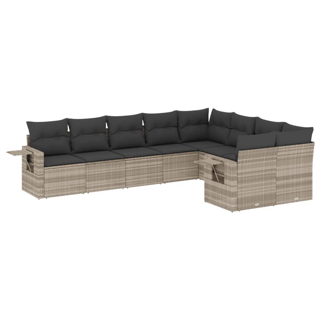 Set Divano da Giardino 9pz con Cuscini Grigio Chiaro Polyrattan - homemem39