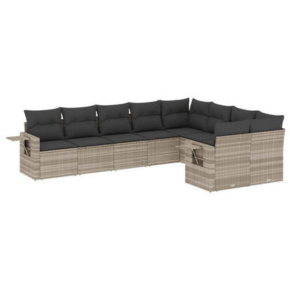 Set Divano da Giardino 9pz con Cuscini Grigio Chiaro Polyrattan - homemem39