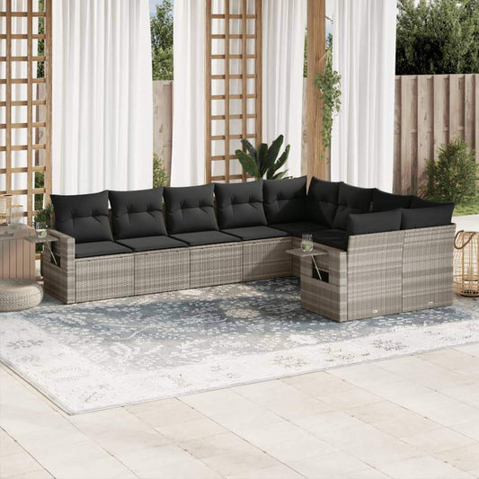 Set Divano da Giardino 9pz con Cuscini Grigio Chiaro Polyrattan - homemem39