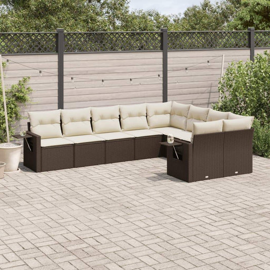Set Divani da Giardino 9pz con Cuscini Marrone in Polyrattan - homemem39