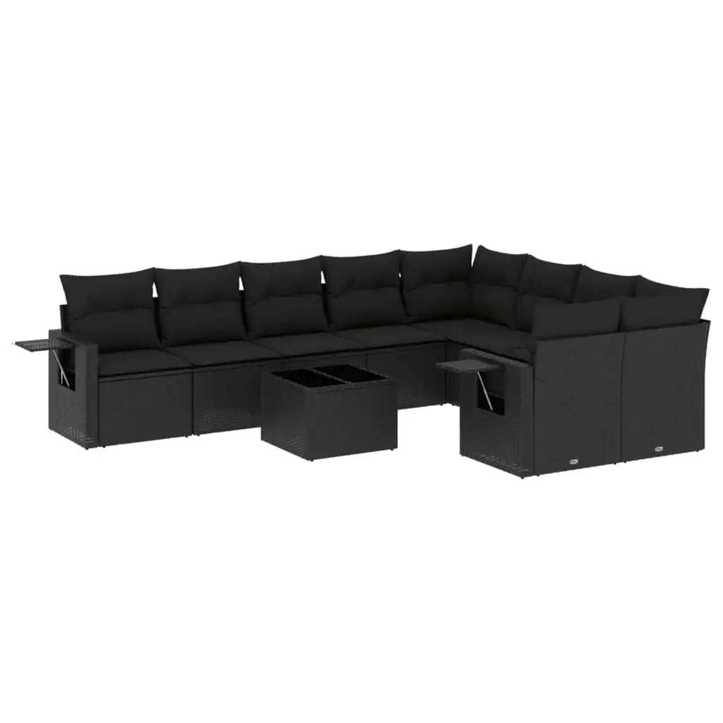 Set Divani da Giardino 10pz con Cuscini in Polyrattan Nero - homemem39