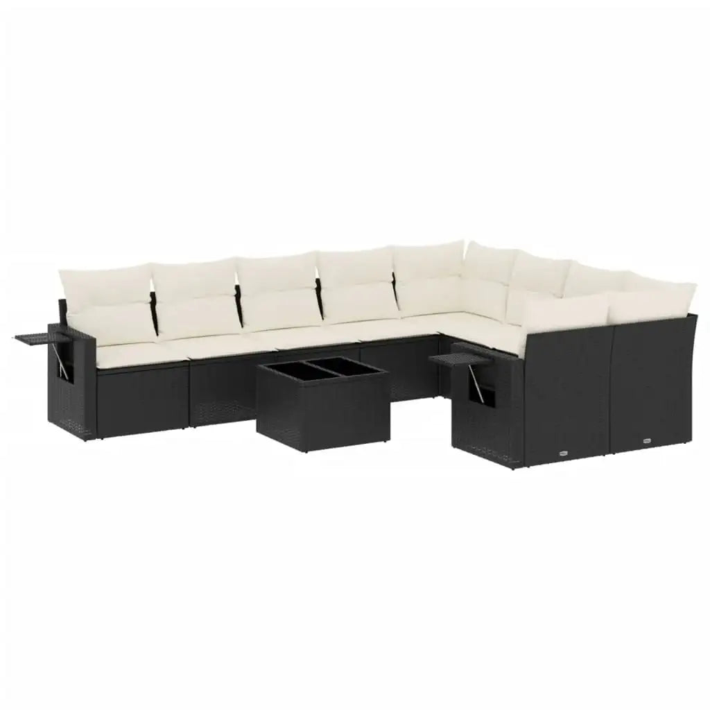 Set Divani da Giardino 10pz con Cuscini in Polyrattan Nero - homemem39