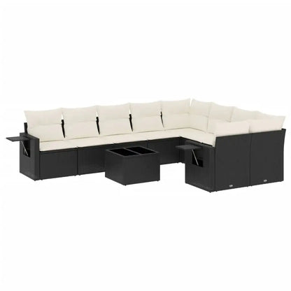 Set Divani da Giardino 10pz con Cuscini in Polyrattan Nero - homemem39