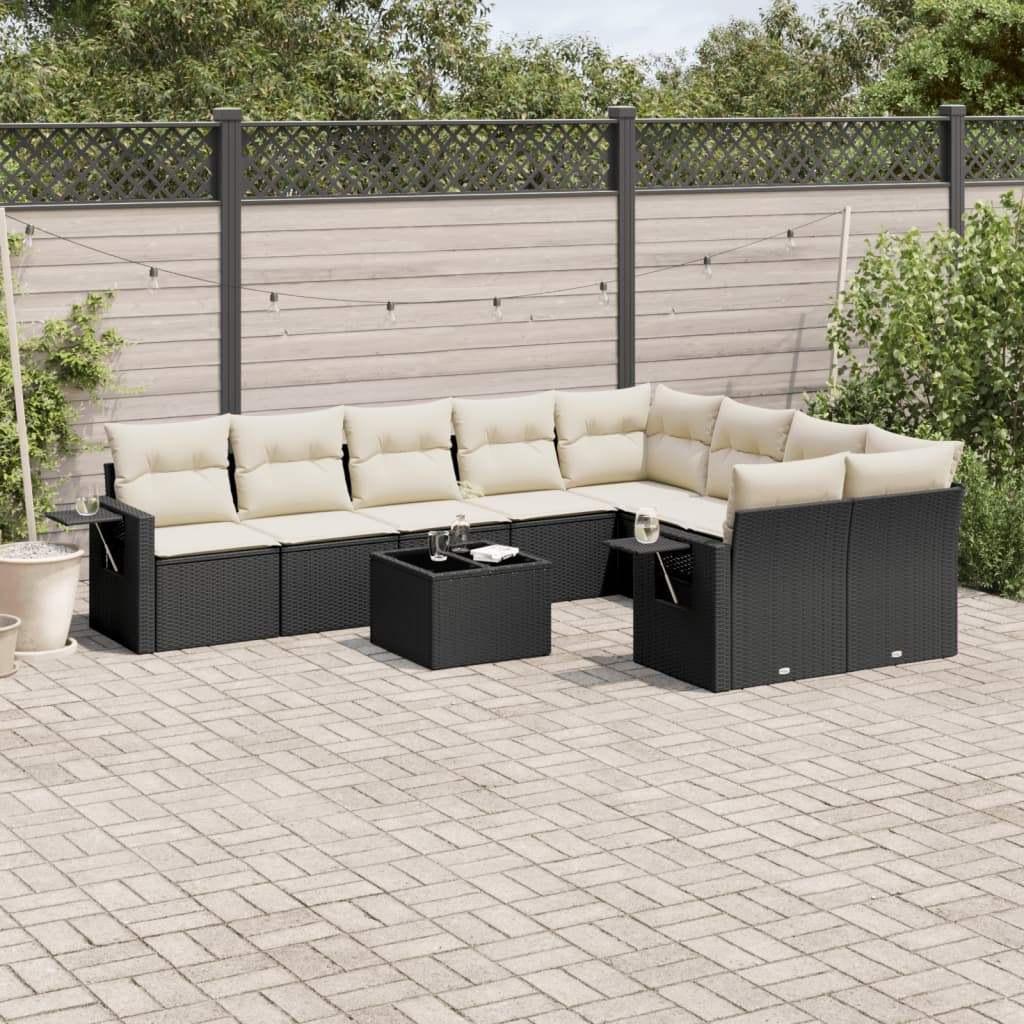 Set Divani da Giardino 10pz con Cuscini in Polyrattan Nero - homemem39