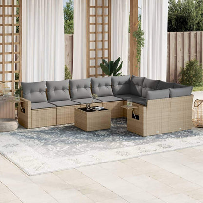 Set Divano da Giardino 10 pz con Cuscini Beige in Polyrattan - homemem39