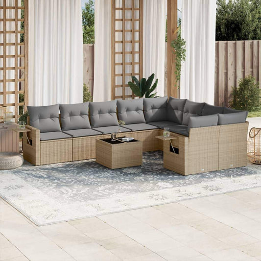 Set Divano da Giardino 10 pz con Cuscini Beige in Polyrattan - homemem39