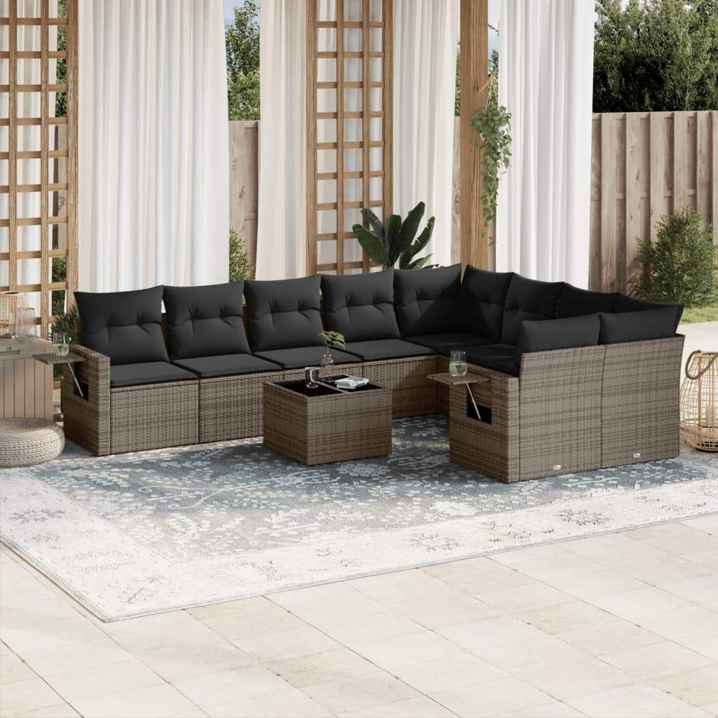 Set Divano da Giardino 10 pz con Cuscini Grigio in Polyrattan - homemem39