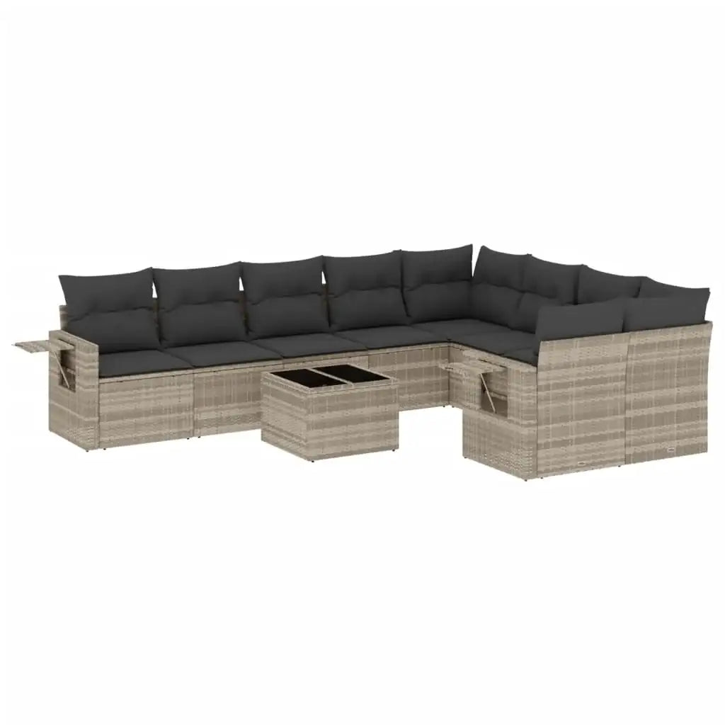 Set Divano Giardino 10 pz con Cuscini Grigio Chiaro Polyrattan - homemem39