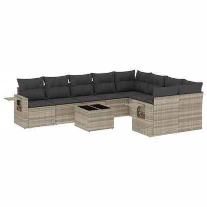Set Divano Giardino 10 pz con Cuscini Grigio Chiaro Polyrattan - homemem39