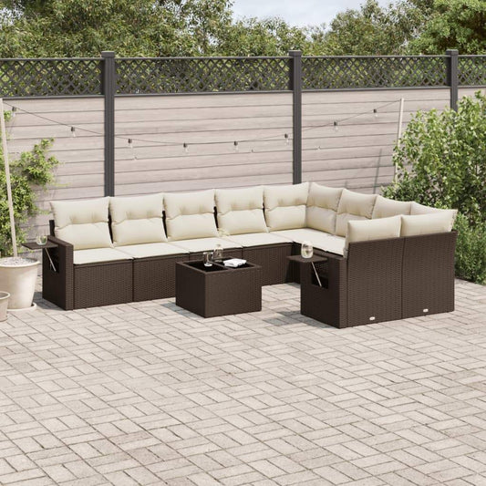 Set Divani da Giardino 10pz con Cuscini in Polyrattan Marrone - homemem39