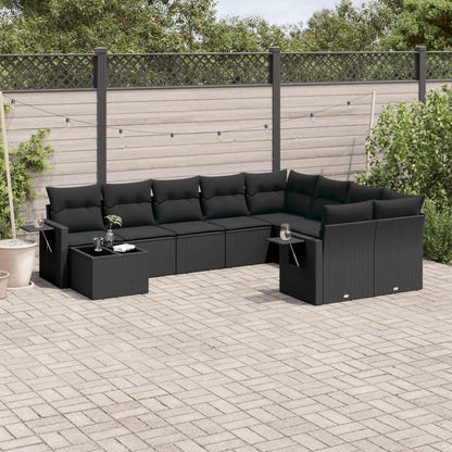 Set Divani da Giardino 10pz con Cuscini in Polyrattan Nero - homemem39
