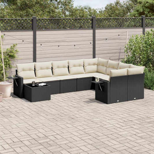 Set Divani da Giardino 10pz con Cuscini in Polyrattan Nero - homemem39