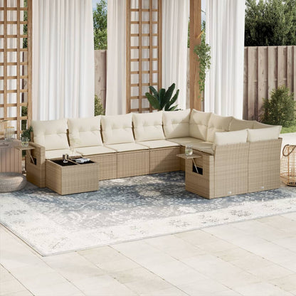 Set Divano da Giardino 10 pz con Cuscini Beige in Polyrattan | homemem39
