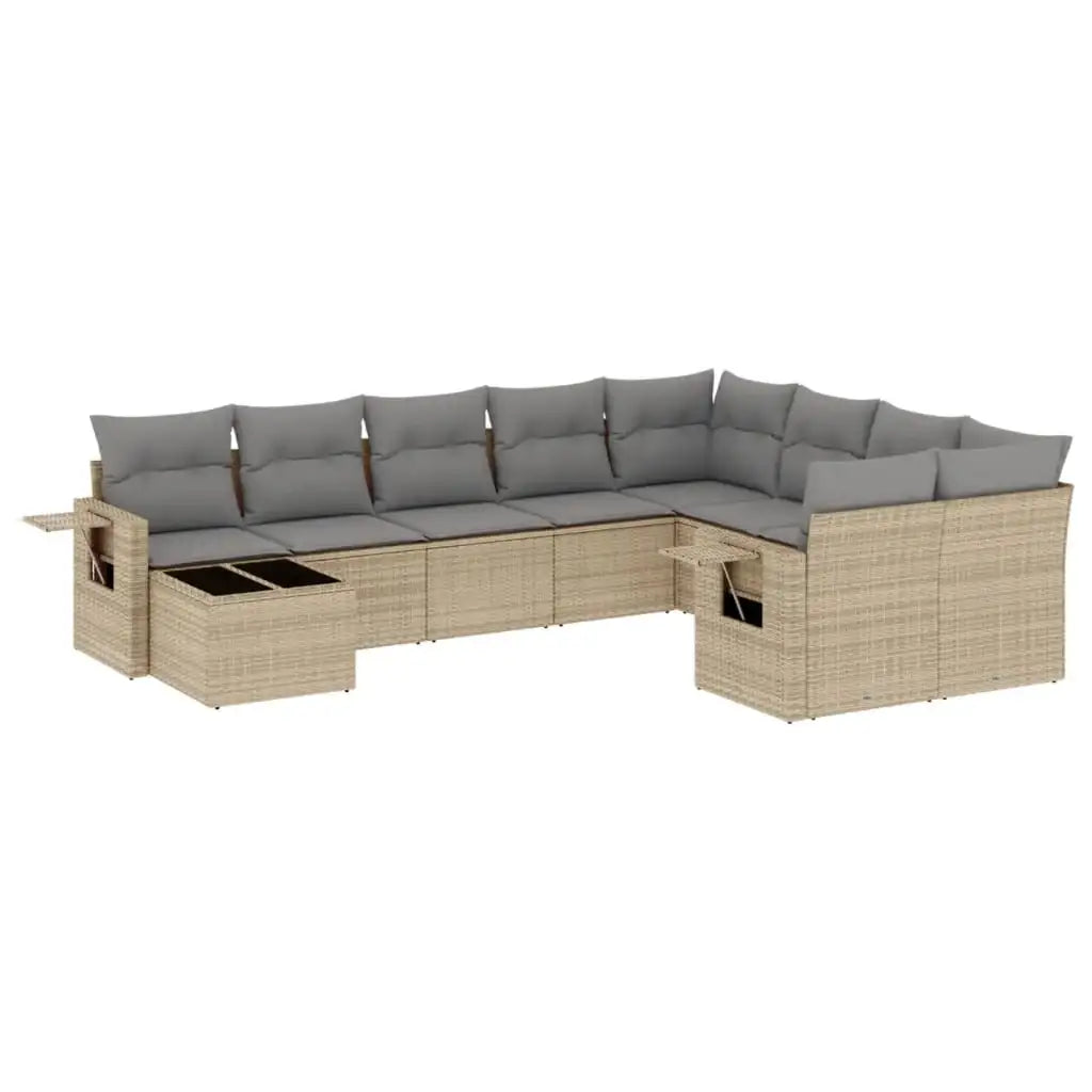 Set Divano da Giardino 10 pz con Cuscini Beige in Polyrattan - homemem39