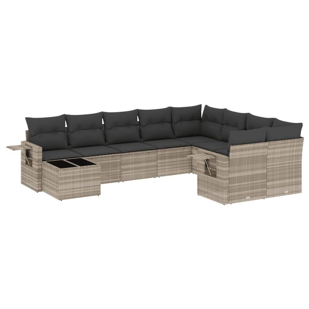 Set Divano Giardino 10 pz con Cuscini Grigio Chiaro Polyrattan - homemem39