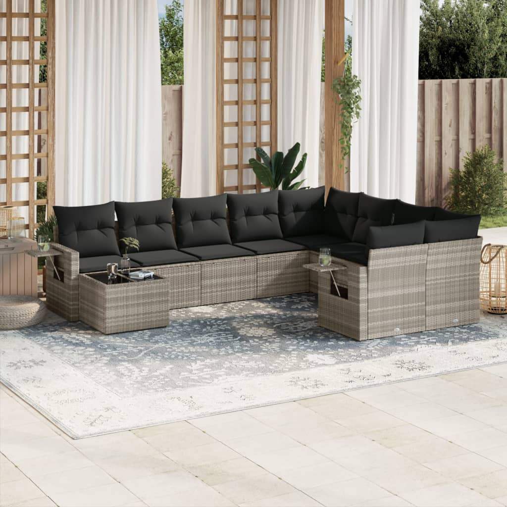 Set Divano Giardino 10 pz con Cuscini Grigio Chiaro Polyrattan - homemem39