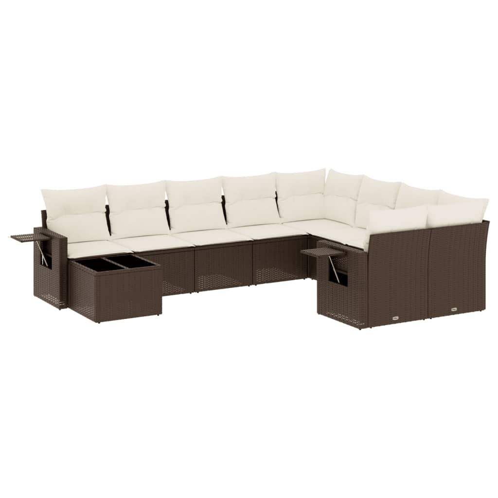 Set Divani da Giardino 10pz con Cuscini in Polyrattan Marrone - homemem39