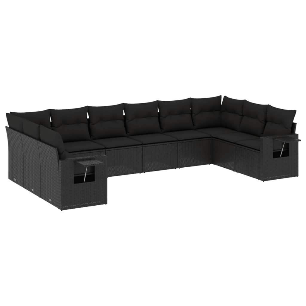 Set Divani da Giardino 10pz con Cuscini in Polyrattan Nero - homemem39