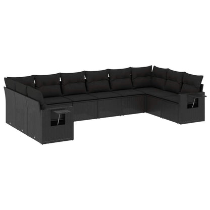 Set Divani da Giardino 10pz con Cuscini in Polyrattan Nero - homemem39