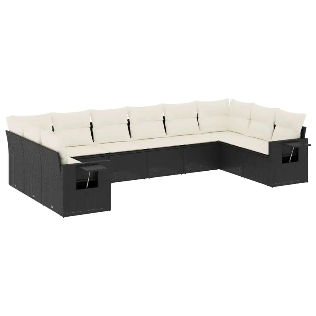Set Divani da Giardino 10pz con Cuscini in Polyrattan Nero - homemem39