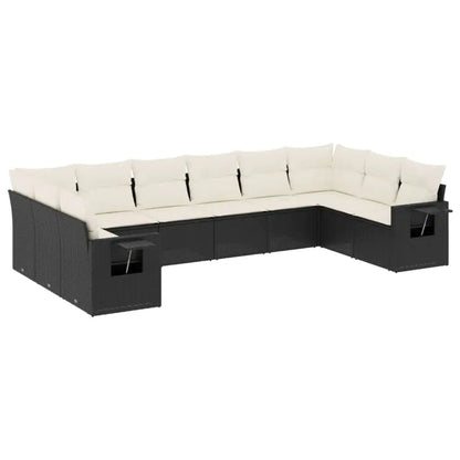 Set Divani da Giardino 10pz con Cuscini in Polyrattan Nero - homemem39