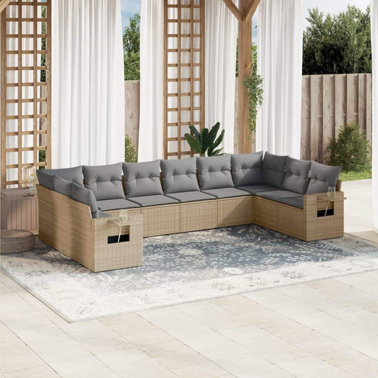Set Divano da Giardino 10 pz con Cuscini Beige in Polyrattan - homemem39