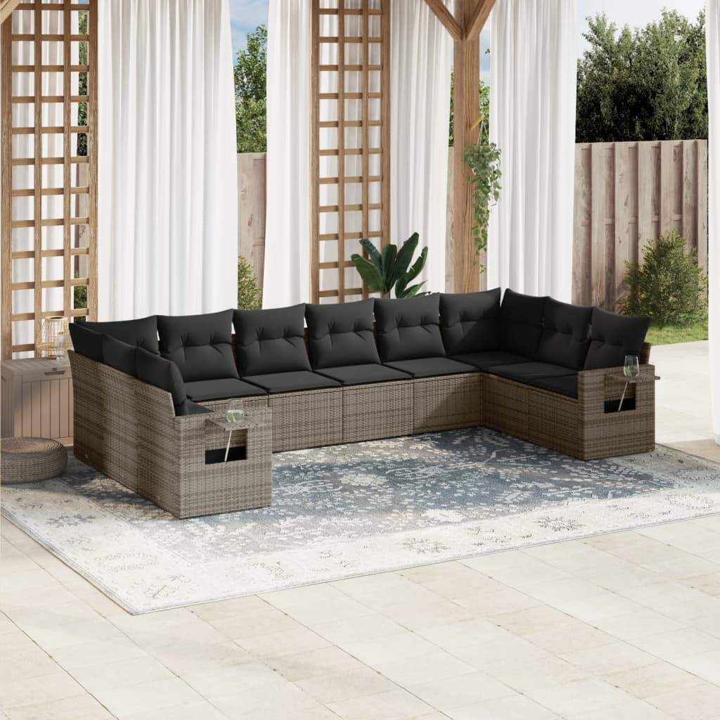 Set Divano da Giardino 10 pz con Cuscini Grigio in Polyrattan - homemem39