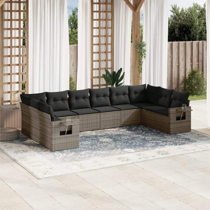 Set Divano da Giardino 10 pz con Cuscini Grigio in Polyrattan - homemem39