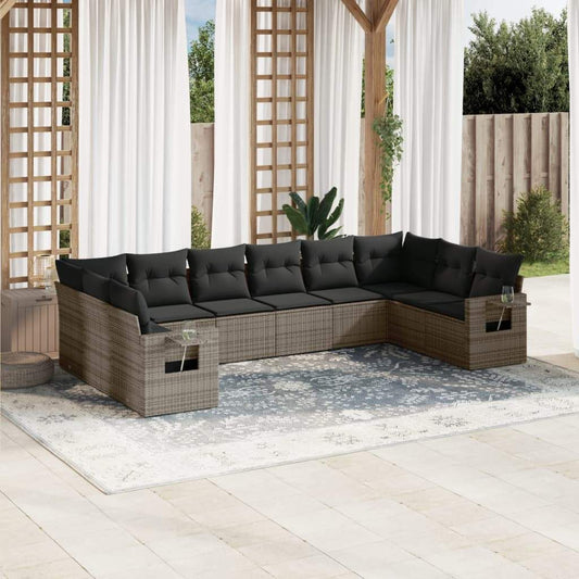 Set Divano da Giardino 10 pz con Cuscini Grigio in Polyrattan - homemem39