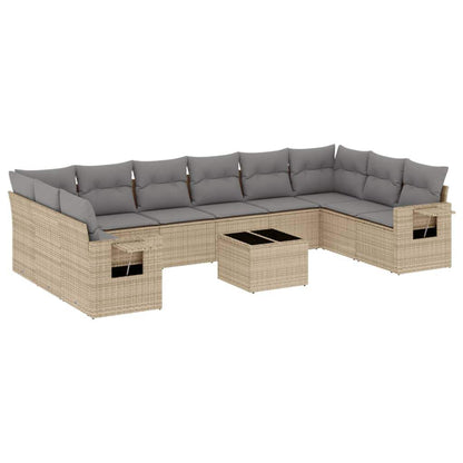 Set Divani da Giardino 11 pz con Cuscini Beige in Polyrattan - homemem39