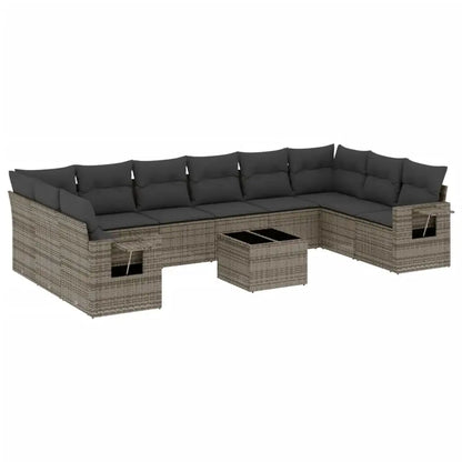 Set Divani da Giardino 11 pz con Cuscini in Polyrattan Grigio - homemem39