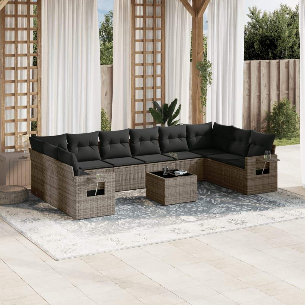 Set Divani da Giardino 11 pz con Cuscini in Polyrattan Grigio - homemem39
