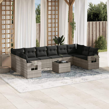 Set Divani da Giardino 11 pz con Cuscini in Polyrattan Grigio - homemem39