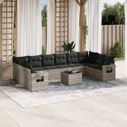 Set Divani da Giardino 11 pz con Cuscini in Polyrattan Grigio - homemem39