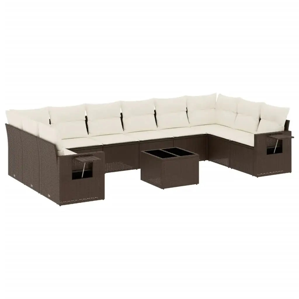 Set Divani da Giardino 11 pz con Cuscini Polyrattan Marrone - homemem39