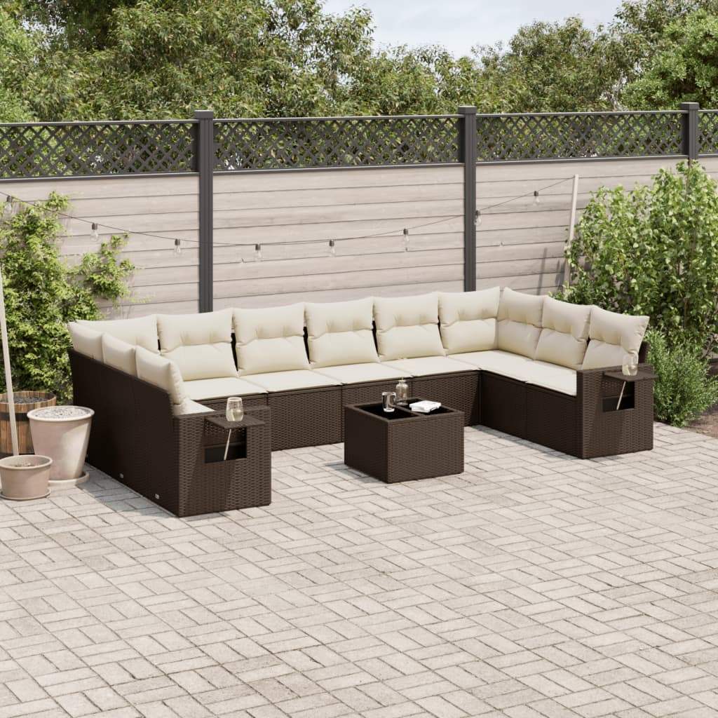 Set Divani da Giardino 11 pz con Cuscini Polyrattan Marrone - homemem39