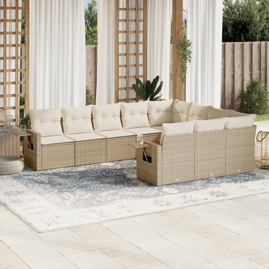 Set Divano da Giardino 10 pz con Cuscini Beige in Polyrattan | homemem39