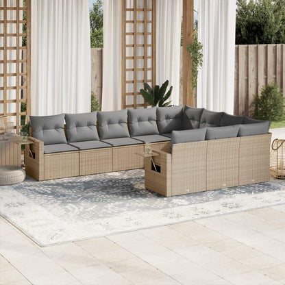 Set Divano da Giardino 10 pz con Cuscini Beige in Polyrattan - homemem39