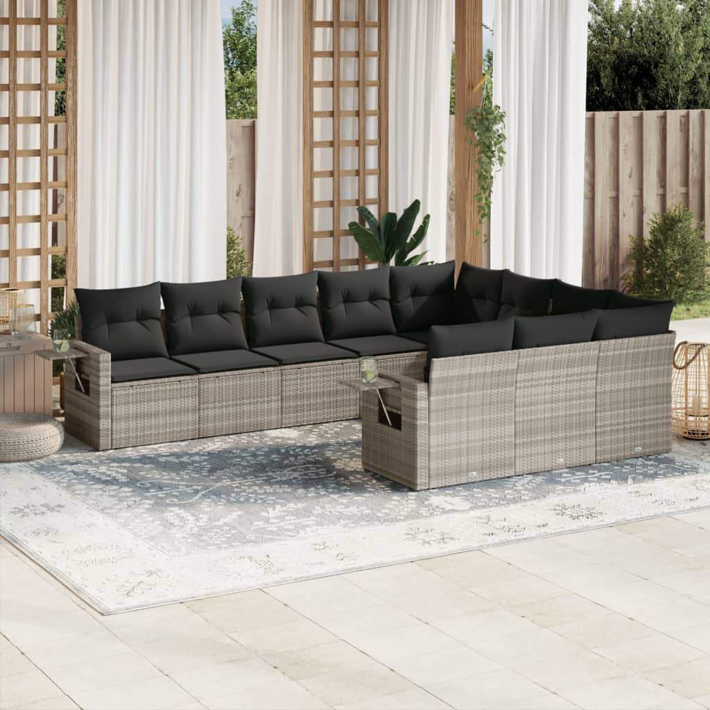 Set Divano Giardino 10 pz con Cuscini Grigio Chiaro Polyrattan - homemem39
