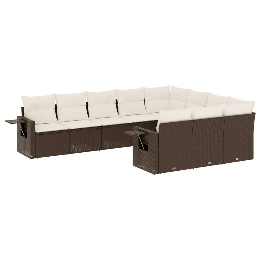Set Divani da Giardino 10pz con Cuscini in Polyrattan Marrone - homemem39