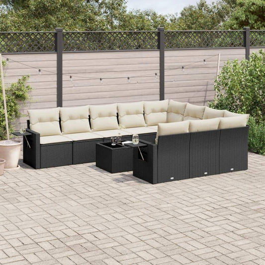 Set Divani da Giardino 11 pz con Cuscini in Polyrattan Nero - homemem39