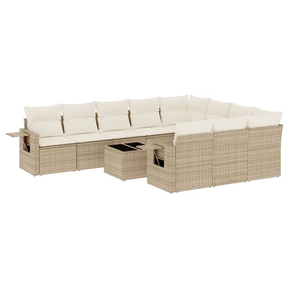 Set Divani da Giardino 11 pz con Cuscini Beige in Polyrattan | homemem39