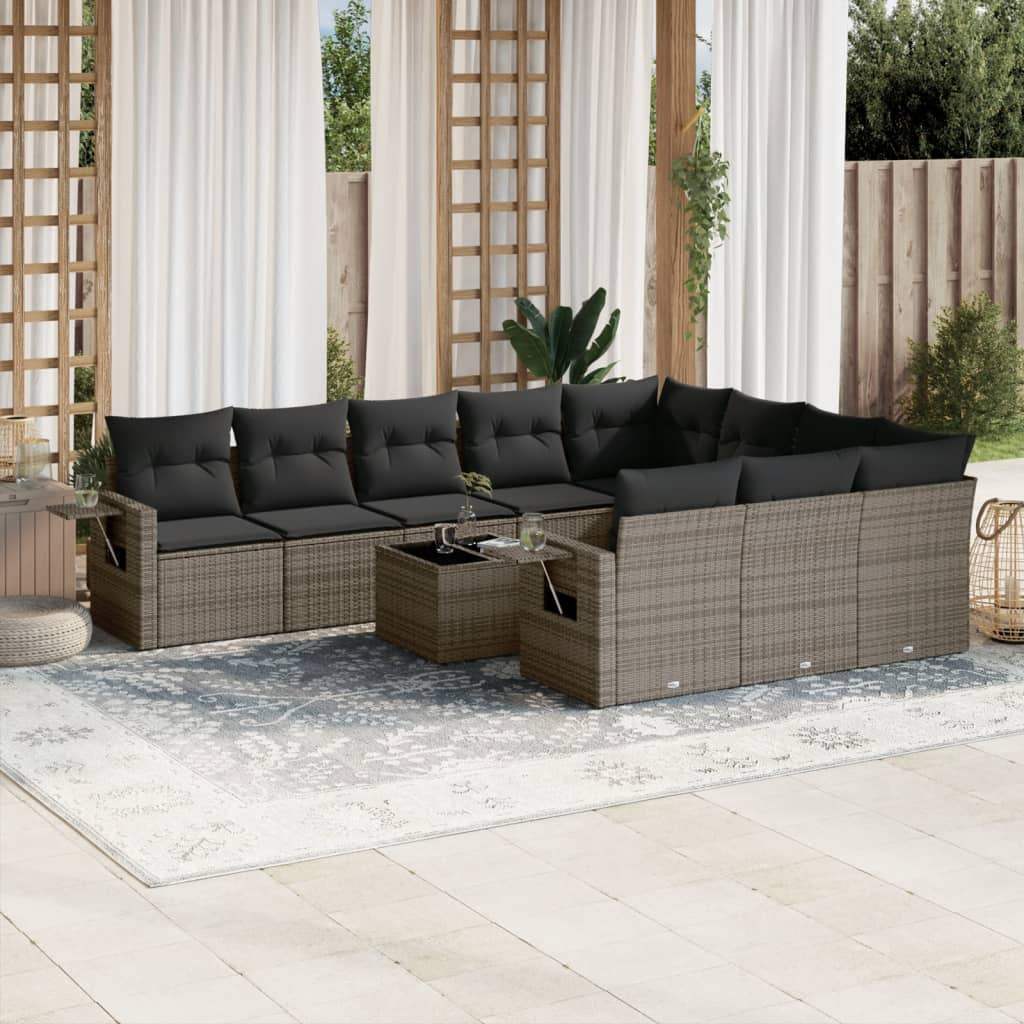 Set Divani da Giardino 11 pz con Cuscini in Polyrattan Grigio - homemem39