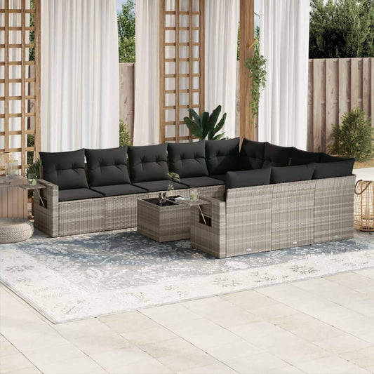 Set Divani da Giardino 11 pz con Cuscini in Polyrattan Grigio - homemem39