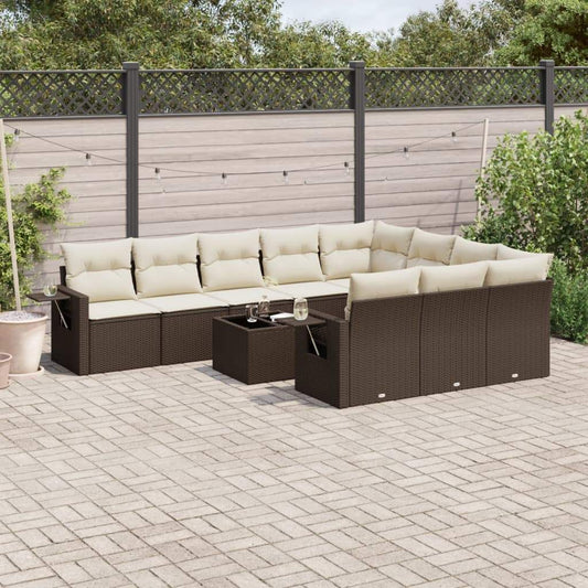 Set Divani da Giardino 11 pz con Cuscini Polyrattan Marrone - homemem39