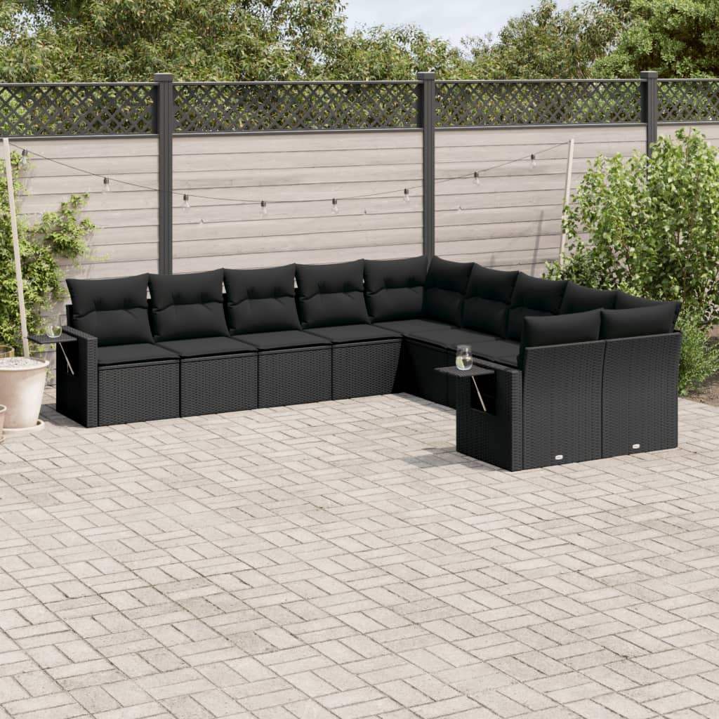 Set Divani da Giardino 10pz con Cuscini in Polyrattan Nero - homemem39