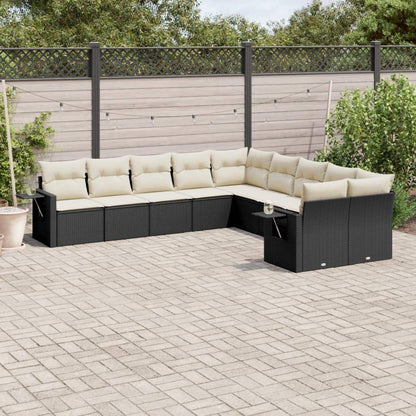 Set Divani da Giardino 10pz con Cuscini in Polyrattan Nero - homemem39